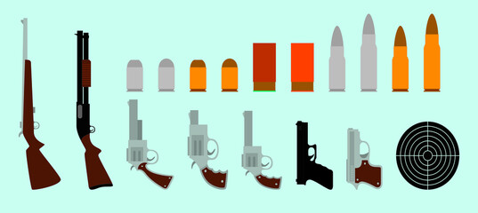 Set of military weapon cartoon icon design template with various models. vector illustration isolated on blue background