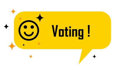 voting in yellow dialog bubble and stars - obrazy, fototapety, plakaty