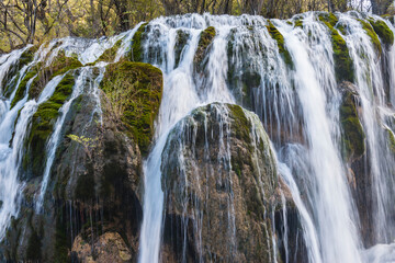 Bamboo Lake waterfall, Jiuzhaigou National Park, Sichuan Province, China, Unesco World Heritage Site