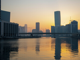 Fototapeta premium Sunrise at the Dubai water canal. UAE.