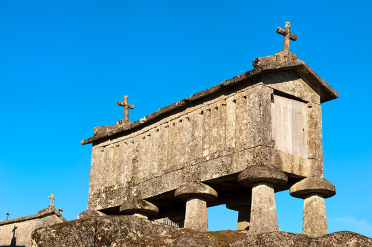 Traditonal Espigueiros, Granary, Soajo, Peneda Geres National Park, Minho province, Portugal