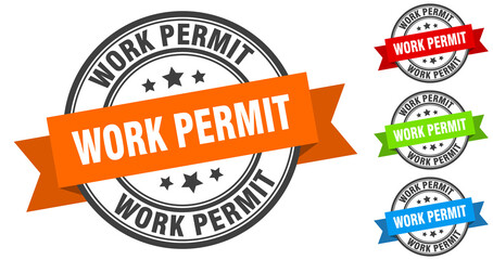 work permit stamp. round band sign set. label