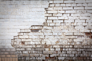 Close up texture of dirty old white brick wall