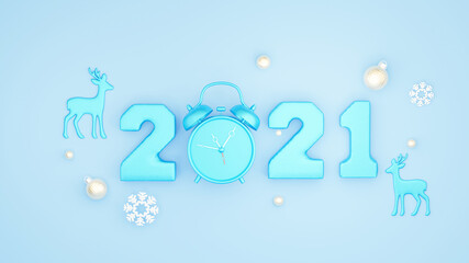 3d render of happy new year 2021 with decoration