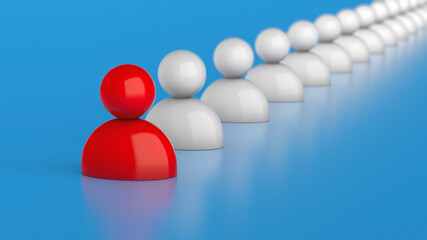 Leader in the company. The team follows the red leader. 3d render