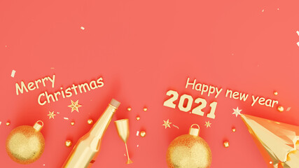 3d render of merry christmas and happy new year  with decoration
