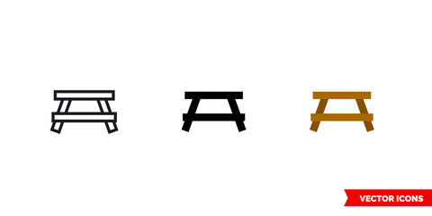 Picnic table icon of 3 types color, black and white, outline. Isolated vector sign symbol.