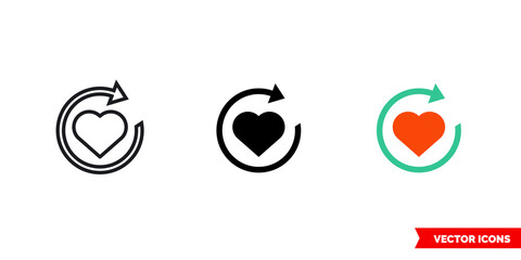 Restart love icon of 3 types color, black and white, outline. Isolated vector sign symbol. - Powered by Adobe