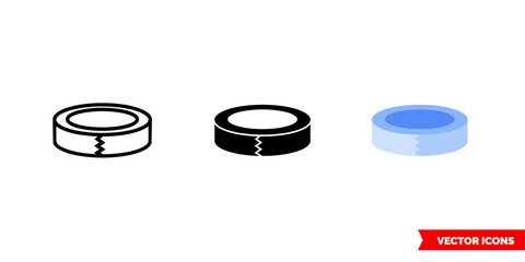 Scotch tape icon of 3 types color, black and white, outline. Isolated vector sign symbol.