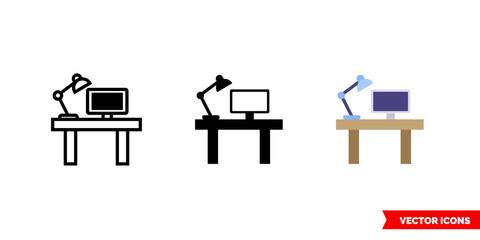 Workplace icon of 3 types color, black and white, outline. Isolated vector sign symbol.