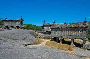 Obraz premium Traditional Espigueiros, Granary, Soajo village, Peneda Geres National Park, Minho province, Portugal