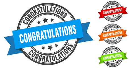 congratulations stamp. round band sign set. label