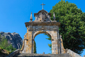 Fototapeta premium Nossa Senhora da Peneda Sanctuary, Stairway and entrance arch, Peneda Geres National Park, Gaviera, Minho province, Portugal