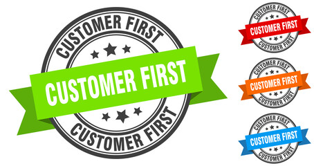 Obraz premium customer first stamp. round band sign set. label