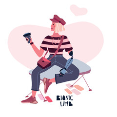 Young girl with a bionic prosthetic larm. People with disabilities