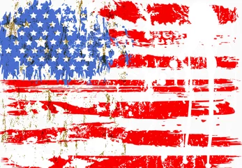 Tuinposter abstract background design, with paint strokes, splashes, stars and stripes, grungy, USA flag © Kirsten Hinte