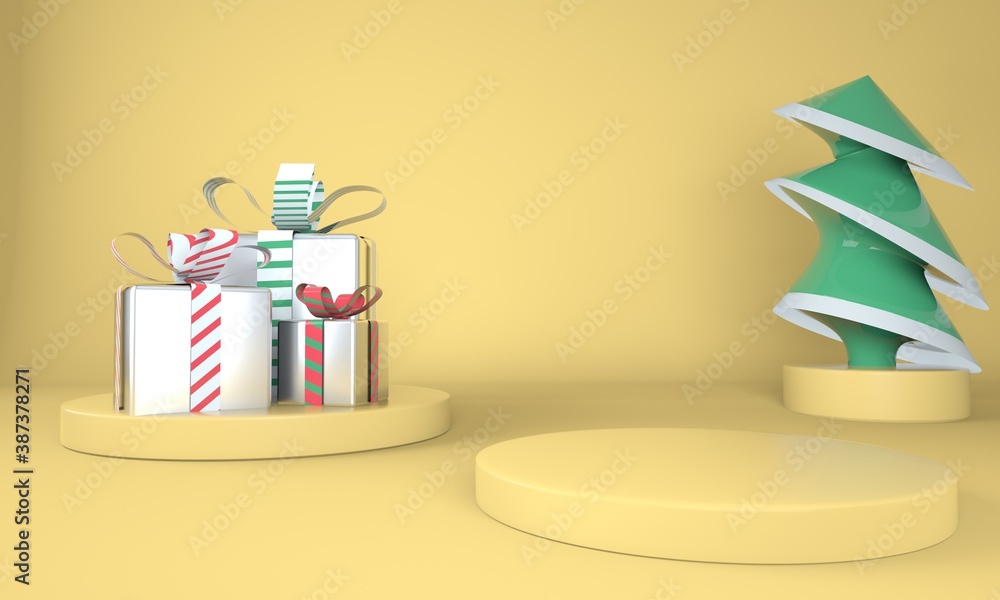 Aufkleber christmas background with christmas tree and stage for product display. 3d rendering.