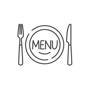 black plate with menu word and cutlery set icon - vector illustration