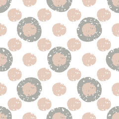 Abstract grunge textured pebble seamless vector pattern background. Monochrome pink and brown flecked stone shapes on white backdrop. Geometric freehand round rock elements All over print for wellness