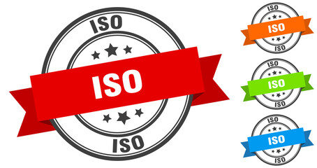 iso stamp. round band sign set. label