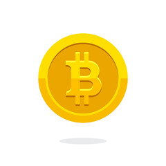 Bitcoin vector icon. Crypto currency symbol. Blockchain secure cryptocurrency. Crypto currency golden coin bitcoin symbol isolated on white background. Golden coin. Blockchain symbol. Cash icon.