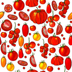 Seamless pattern with vegetables - tomatoes. Endless texture for food design