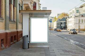 Advertising billboard stand mock up on the bus stop.