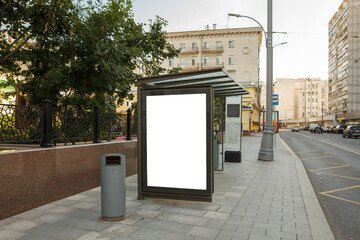 Advertising billboard stand mock up on the bus stop.