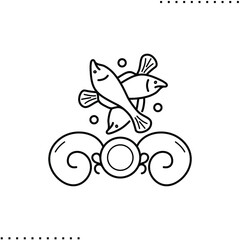 Vintage style zodiac sign. Pisces horoscope symbol vector icon in outline