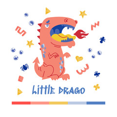 Halloween Doodle Character Dragon with Spots. Handdrawn vector illustration with Animal and small patterns. The mystery, the concept of All Saints Day, Halloween, posters, greeting cards