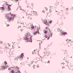  Seamless beautiful print of watercolor flowers 