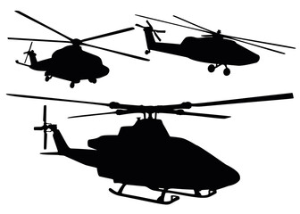 Helicopters in a set. Vector image.