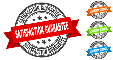satisfaction guarantee stamp. round band sign set. label