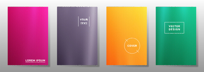 Wave halftone backgrounds minimal cover layouts vector collection. Geometric curve stripes halftone 