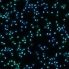 Neon light on black geometric shape seamless repeat pattern. High quality illustration. Funky nightlife retro revival design. Futuristic geo dramatic glow lighting. 