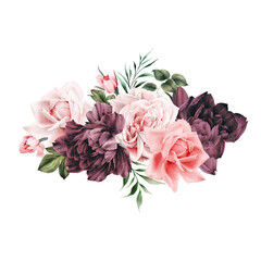 Bouquet of flowers, can be used as greeting card, invitation card for wedding, birthday and other holiday and  summer background. Watercolor illustration