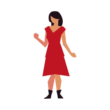 Woman With Red Dress Standing Character Isolated Icon