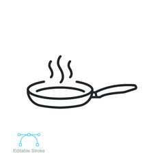Frying pan icon. Fry or roast food cooked symbol. kitchenware. Stainless utensil of kitchen equipment. line, outline pictogram. Editable stroke. vector illustration Design on white background EPS 10