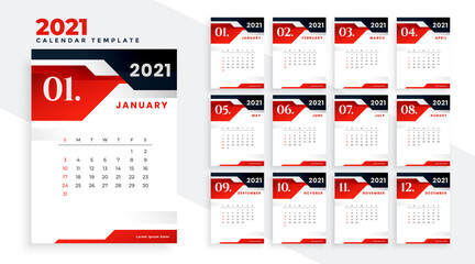 stylish red black 2021 calendar design template