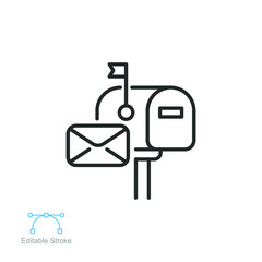 Fototapeta premium Mail box icon. Postbox letter with an envelope on the cover symbol. inbox, notification. Visualized of postage. Postal line. Editable stroke. Vector illustration. Design on white background. EPS 10