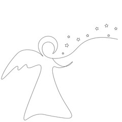 Christmas angel and stars. Vector illustration