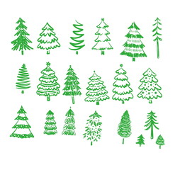 Set of decorative christmas trees on white background