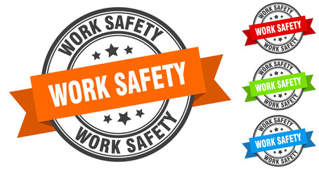 work safety stamp. round band sign set. label