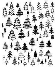 Set of decorative christmas trees on white background