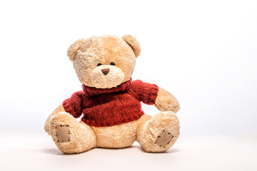 Toy bear isolated on white background, soft fluffy toy