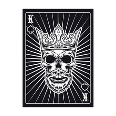 Black king skull on playing card. Spade. Flat vector illustration for gambling, poker club, online game concept