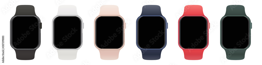 Poster set of smart watches with different straps with blank screen