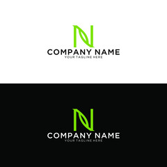 Letter N initial with green leaf logo vector design template