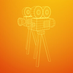 Polygonal camera projector. Movie time. Show film cinema festival concept.