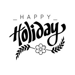 Happy holidays.Beautiful greeting card scratched calligraphy black text word gold stars. Hand drawn invitation, promotion design. Handwritten modern brush lettering white background isolated